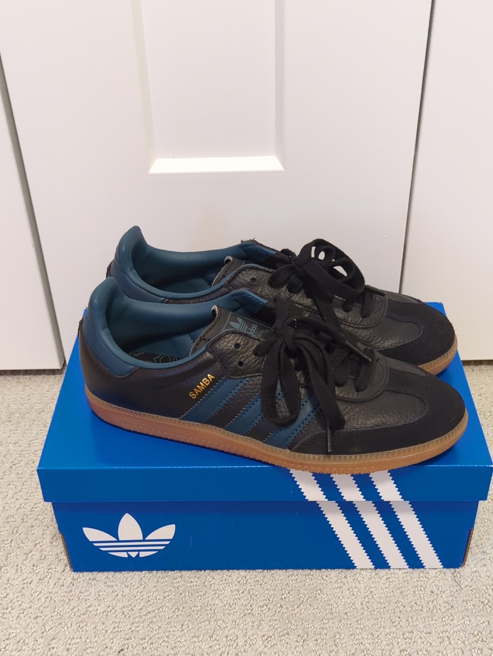 adidas Samba Sneakers - Black with Blue Stripes